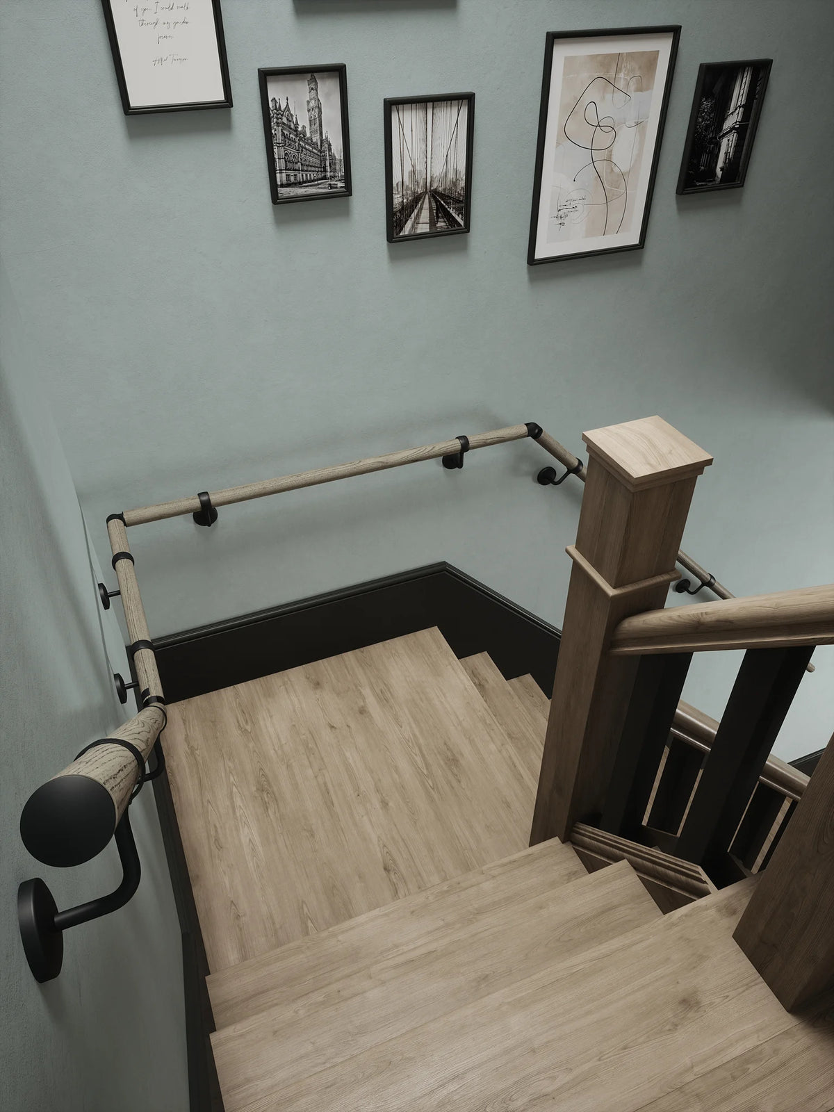 Wappenbury Grey Quarter Landing Handrail with Kineton Matt Black brackets
