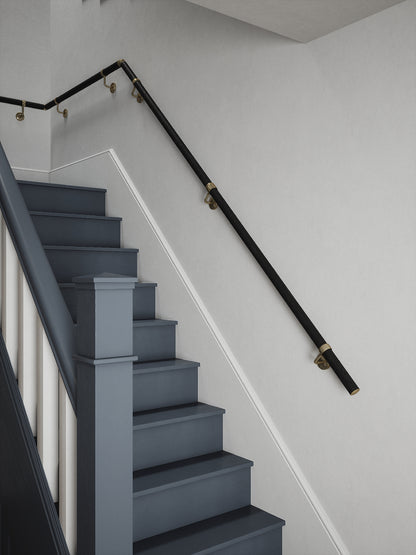 Blakedown Midnight Wood Quarter Landing Handrail with Loxley Antique Brass brackets