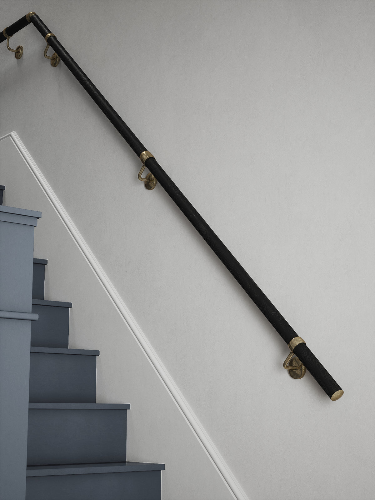 Blakedown Midnight Wood Quarter Landing Handrail with Loxley Antique Brass brackets