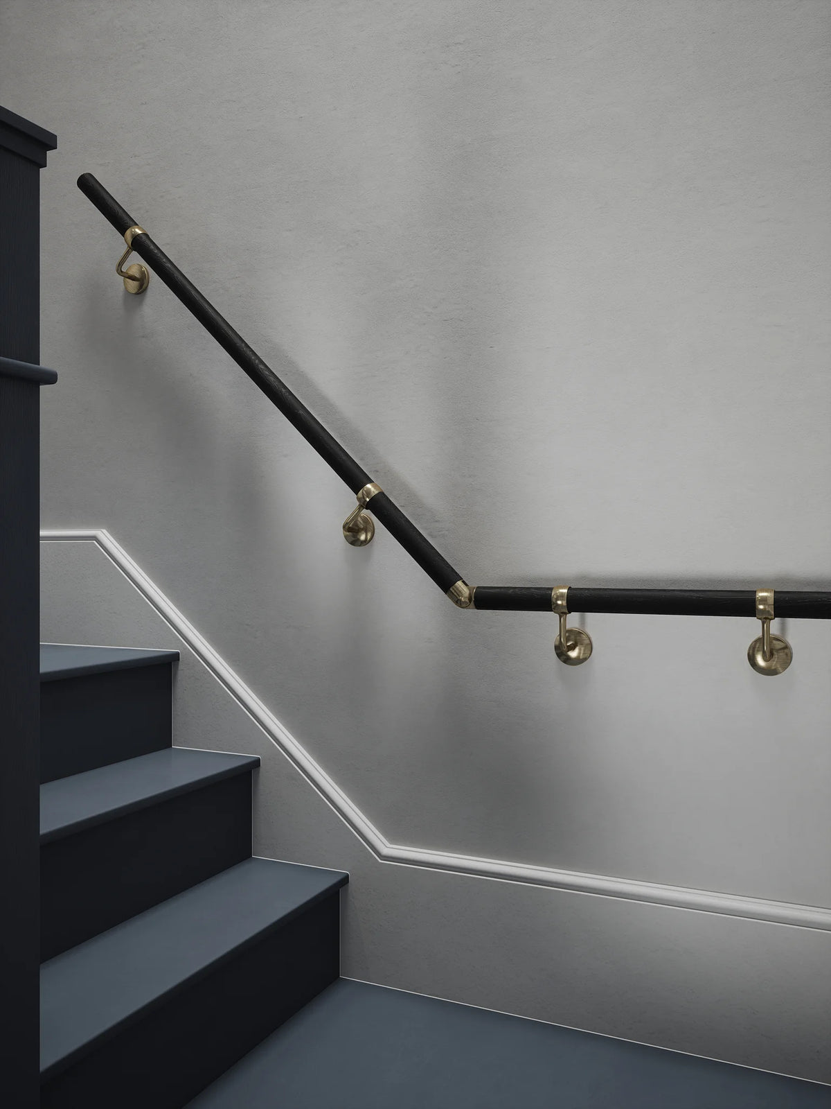 Blakedown Midnight Wood Quarter Landing Handrail with Loxley Antique Brass brackets