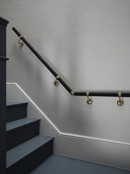 Blakedown Midnight Wood Quarter Landing Handrail with Loxley Antique Brass brackets