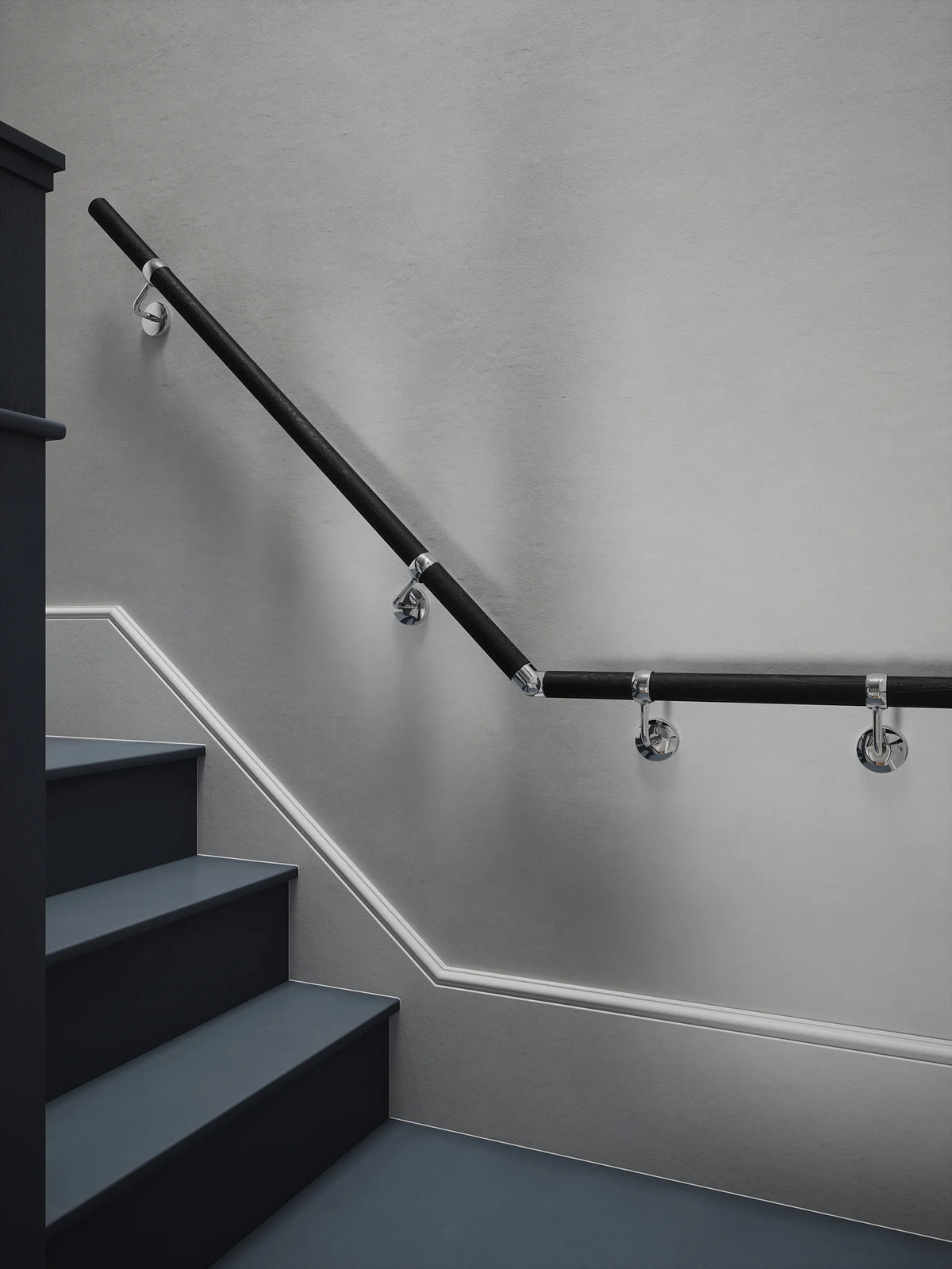 Blakedown Midnight Wood Quarter Landing Handrail with Radway Chrome brackets