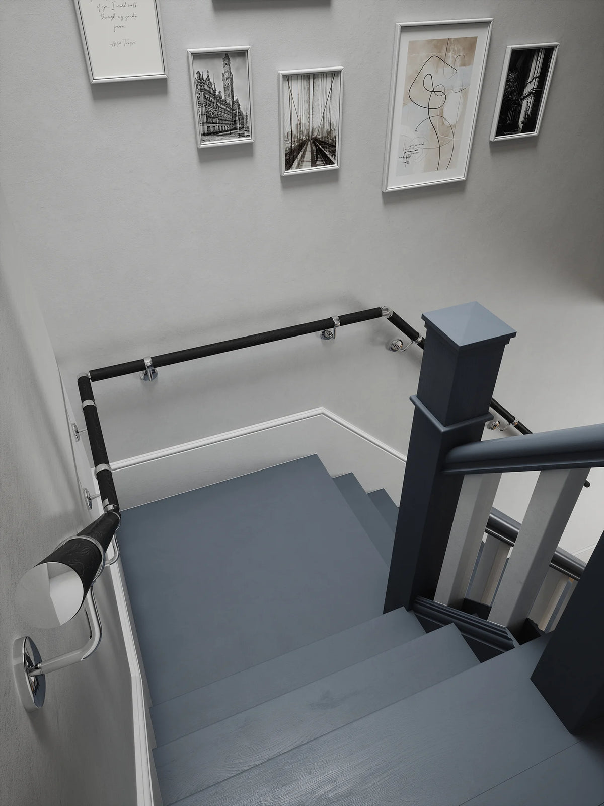 Blakedown Midnight Wood Quarter Landing Handrail with Radway Chrome brackets