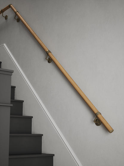 Packwood Light Oak Quarter Landing Handrail with Loxley Antique Brass brackets