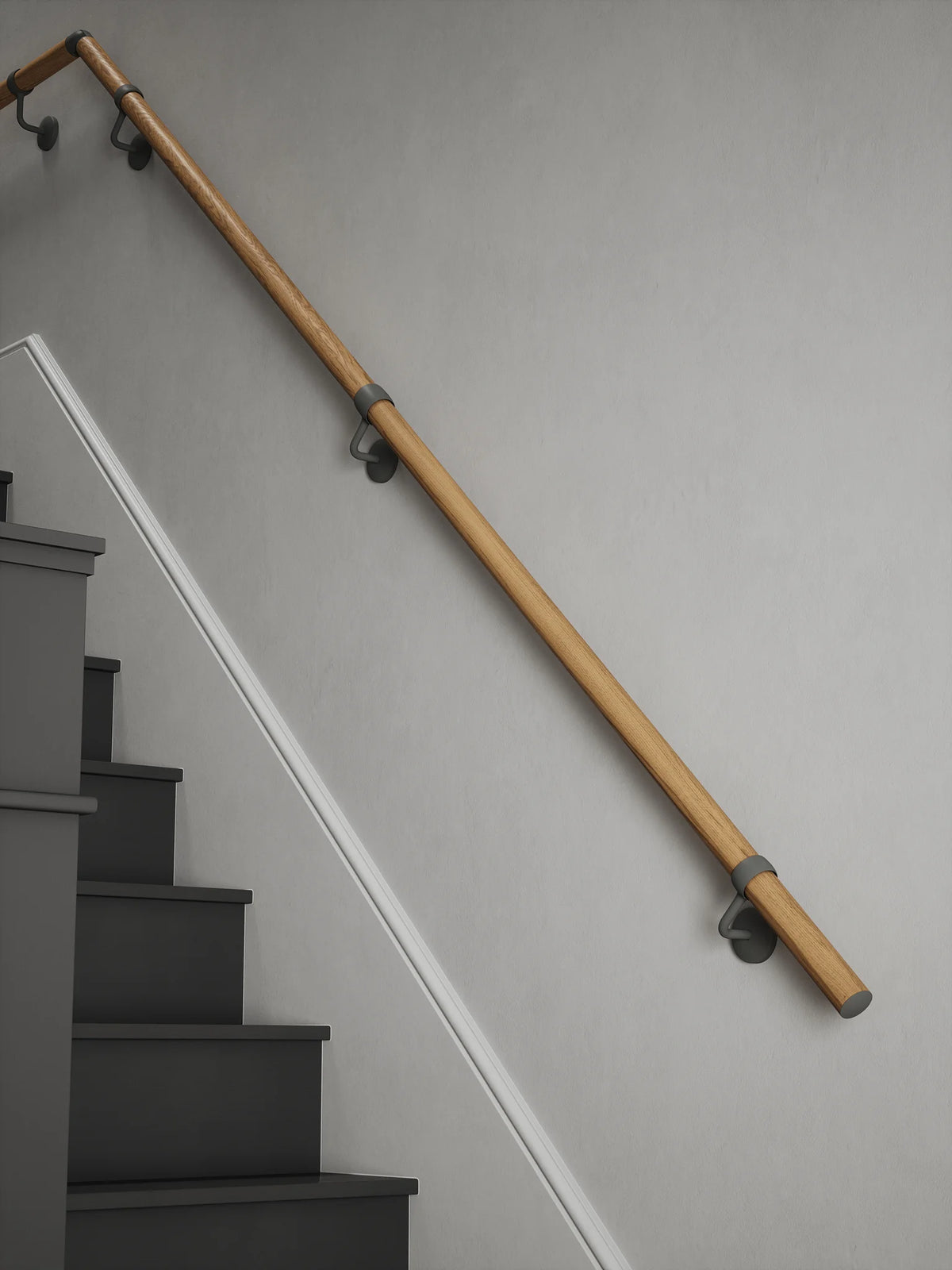 Packwood Light Oak Quarter Landing Handrail with Luddington Textured Grey brackets
