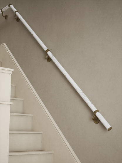 Montford Soft White Marble Quarter Landing Handrail with Loxley Antique Brass brackets