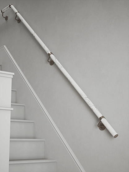 Montford Soft White Marble Quarter Landing Handrail with Harbury Brushed Silver brackets