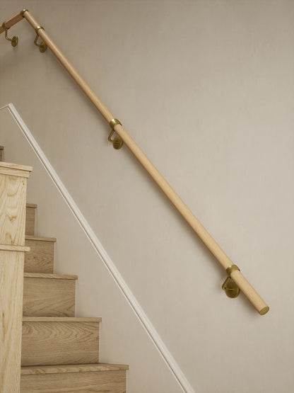 Arden Natural Pine Quarter Landing Handrail with Ashorne Satin Brass brackets