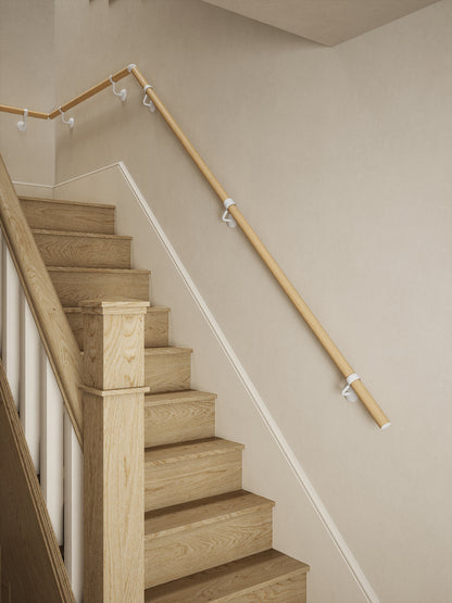 Arden Natural Pine Quarter Landing Handrail with Edstone Matt White brackets