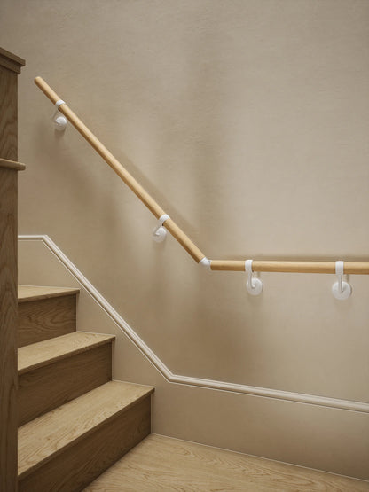 Arden Natural Pine Quarter Landing Handrail with Edstone Matt White brackets