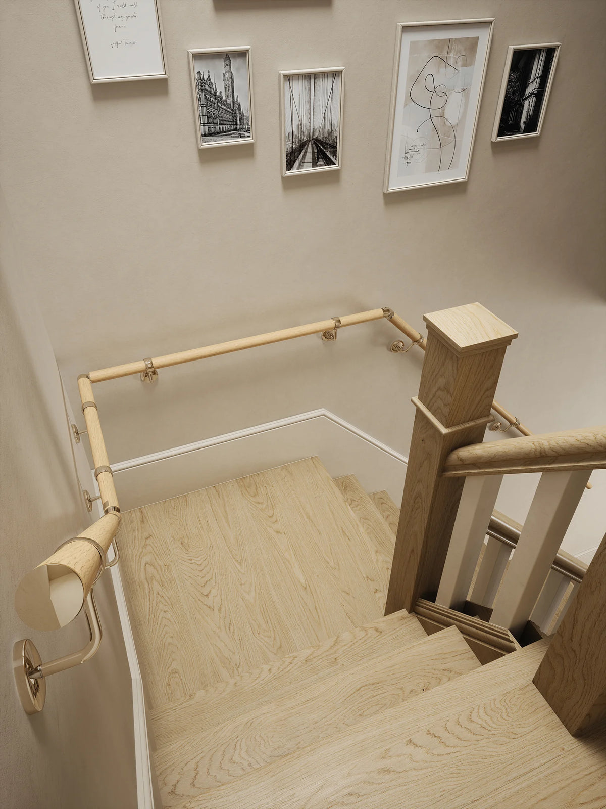 Arden Natural Pine Quarter Landing Handrail with Radway Chrome brackets