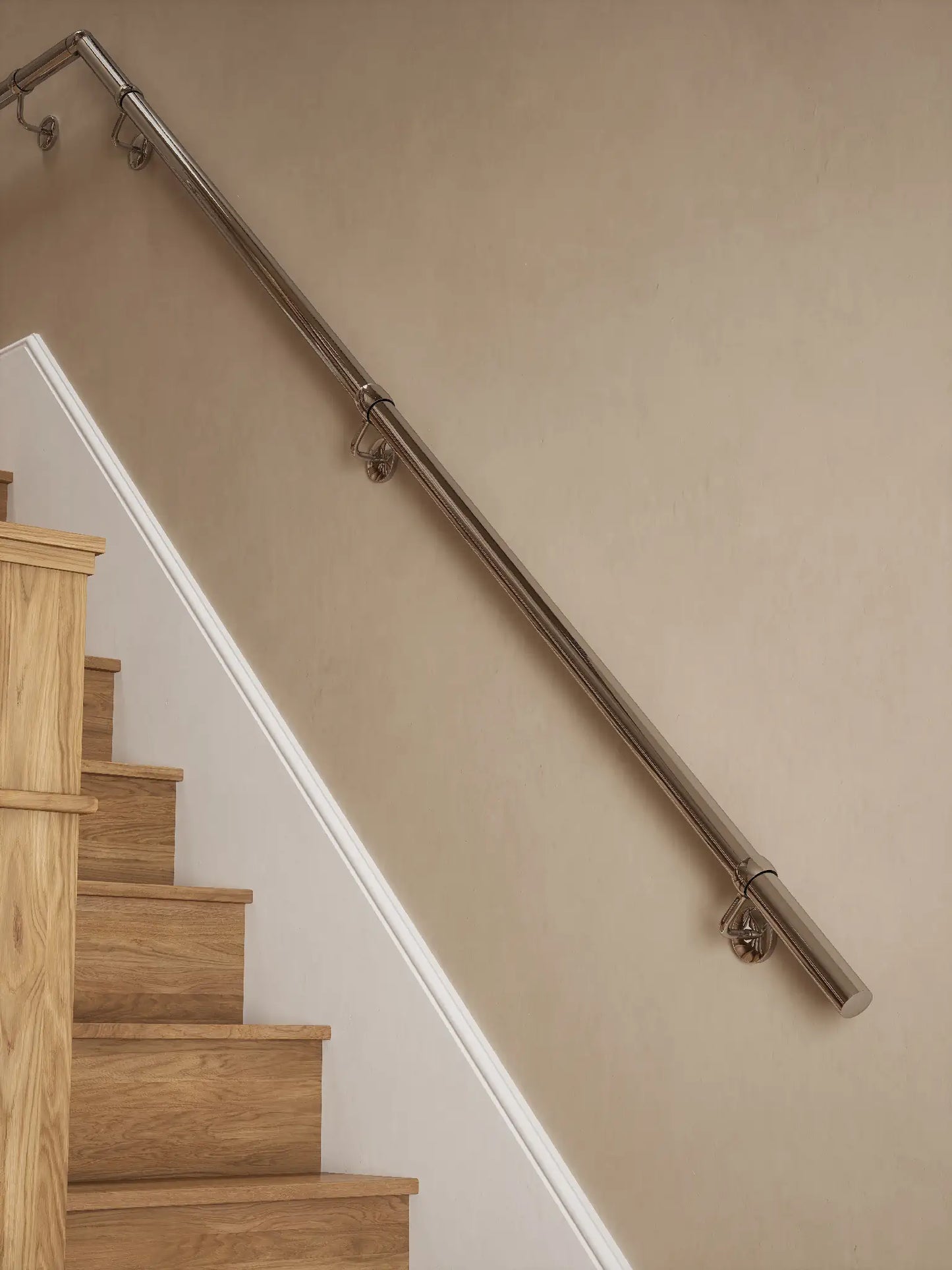Radway Chrome quarter landing handrail rising to landing with elbow
