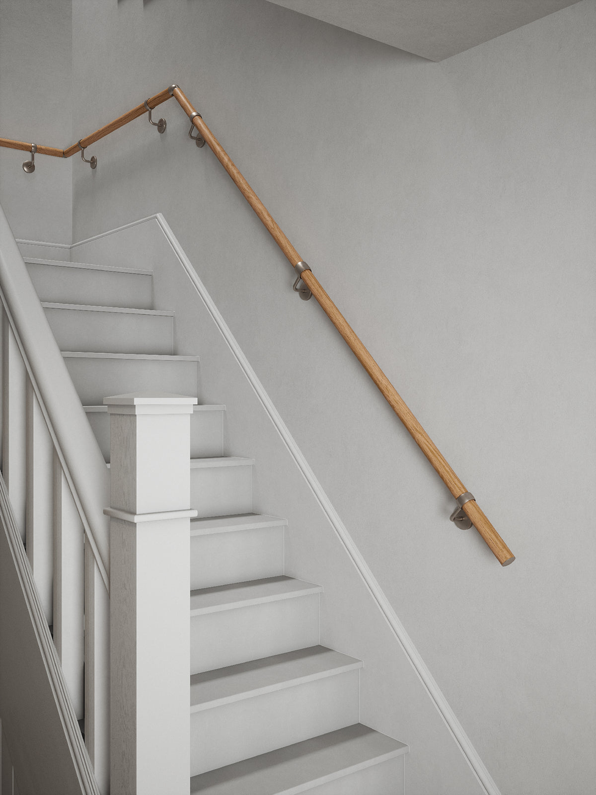Stoneleigh Red Oak Quarter Landing Handrail with Harbury Brushed Silver brackets