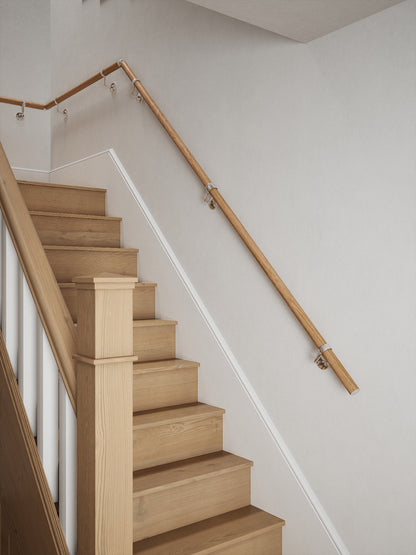 Stoneleigh Red Oak Quarter Landing Handrail with Radway Chrome brackets