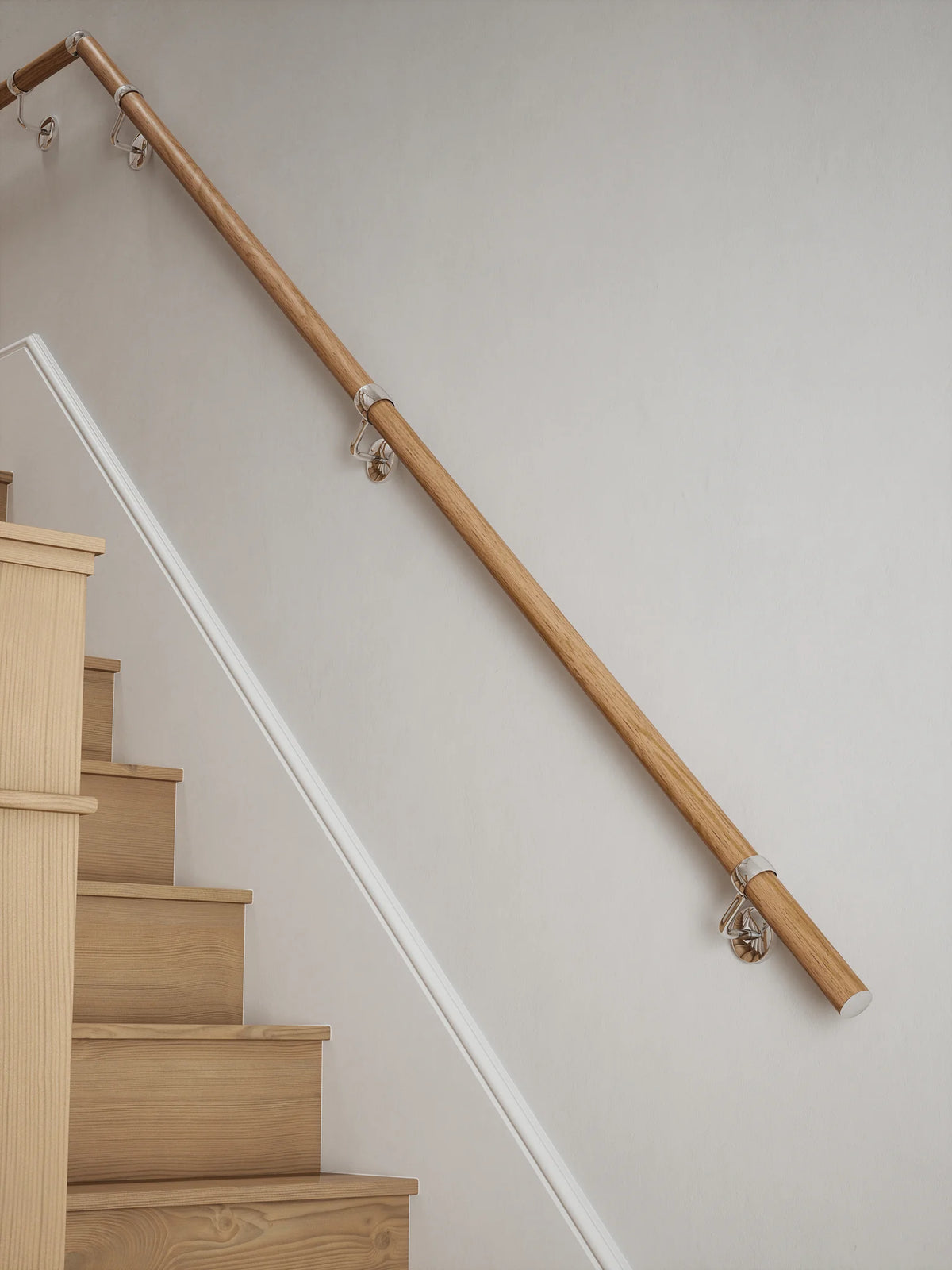 Stoneleigh Red Oak Quarter Landing Handrail with Radway Chrome brackets