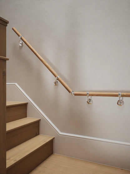 Stoneleigh Red Oak Quarter Landing Handrail with Radway Chrome brackets
