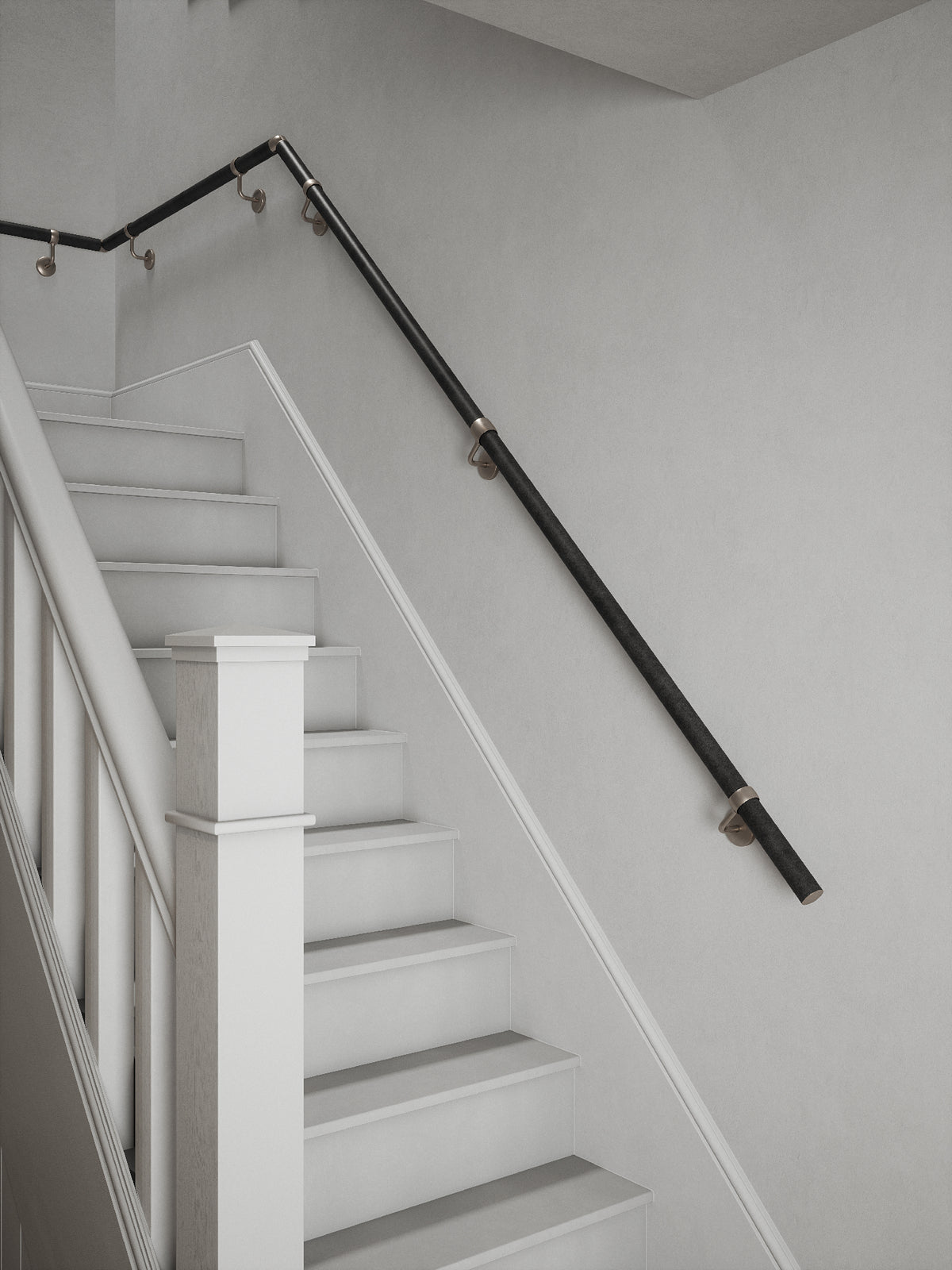 Enville Charcoal Quarter Landing Handrail with Harbury Brushed Silver brackets