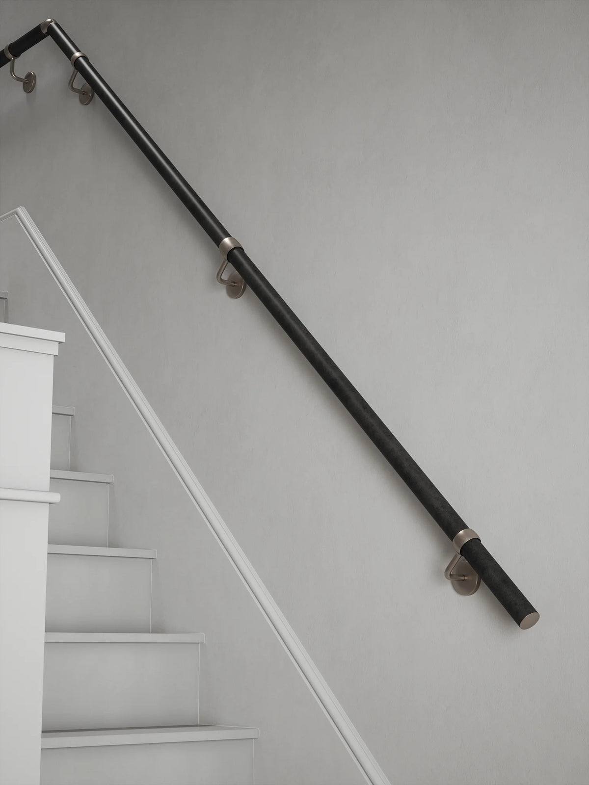 Enville Charcoal Quarter Landing Handrail with Harbury Brushed Silver brackets