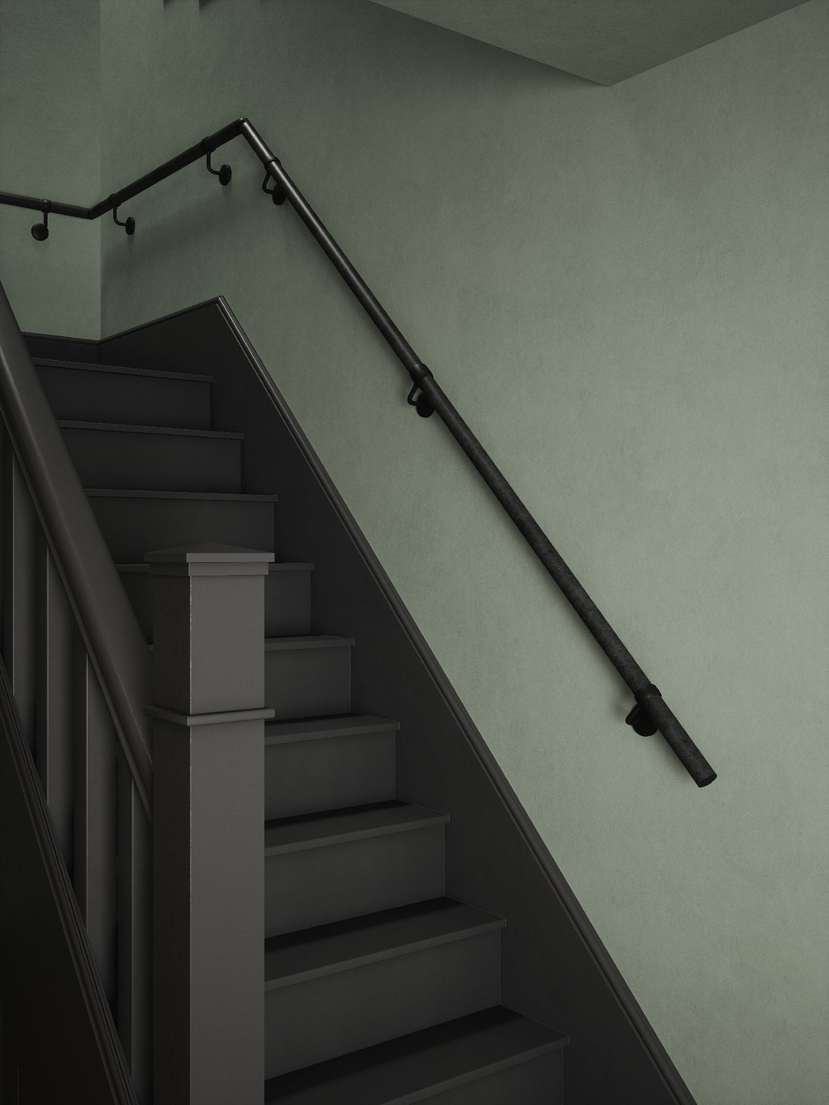 Enville Charcoal Quarter Landing Handrail with Kineton Matt Black brackets