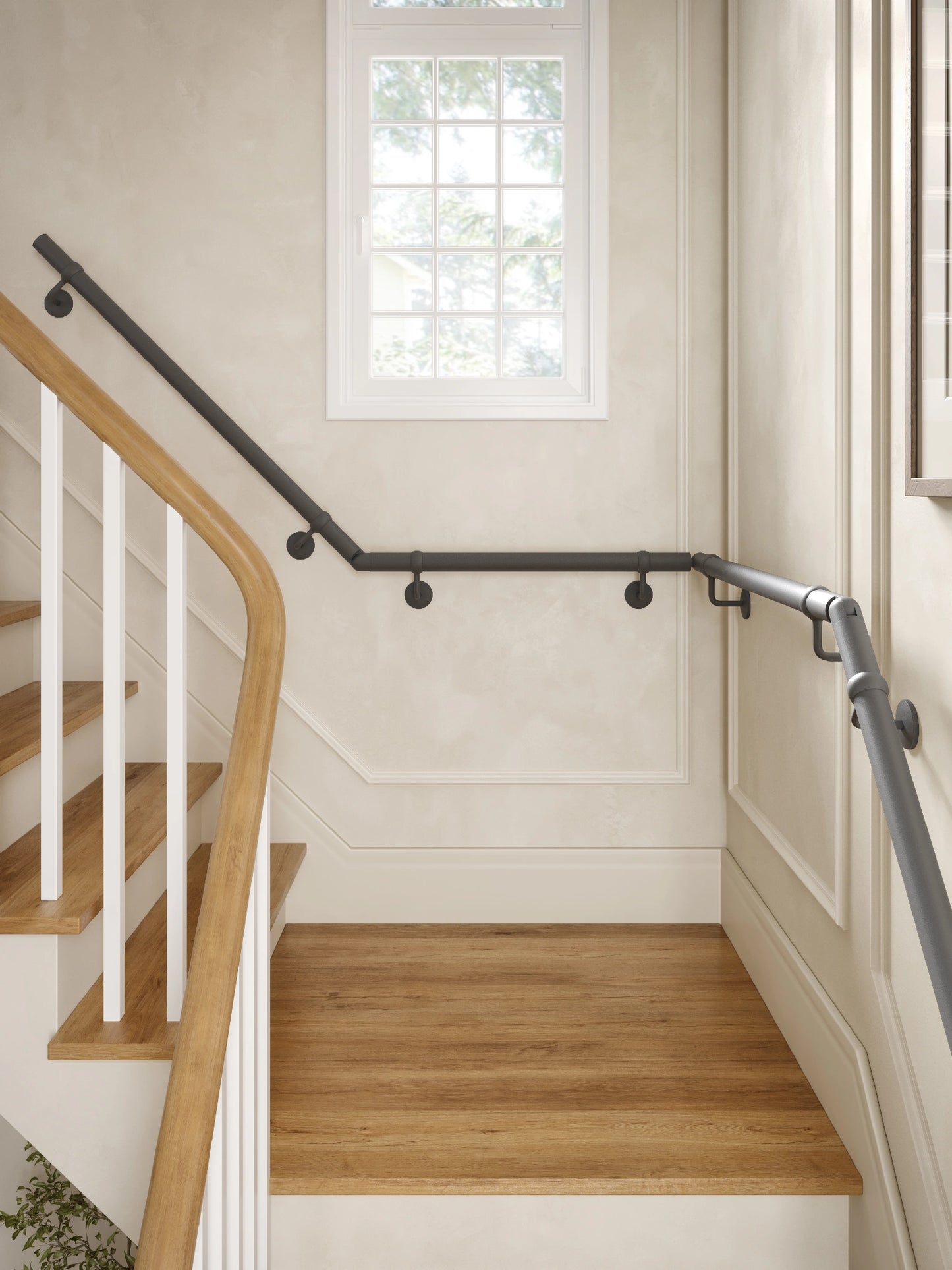Luddington Textured Grey Quarter Landing Handrail