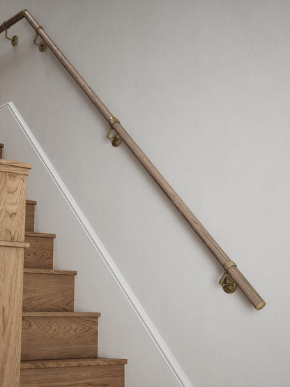Oversley Walnut Quarter Landing Handrail with Loxley Antique Brass brackets