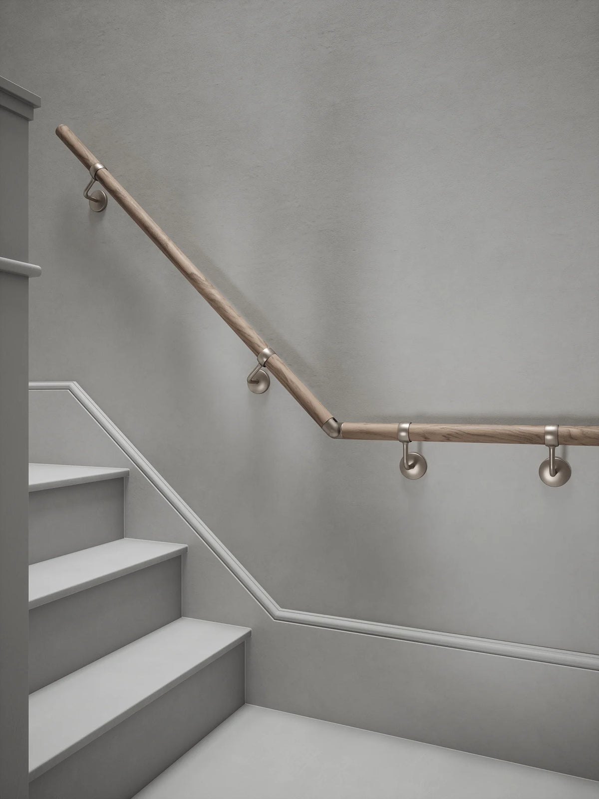 Oversley Walnut Quarter Landing Handrail with Harbury Brushed Silver brackets