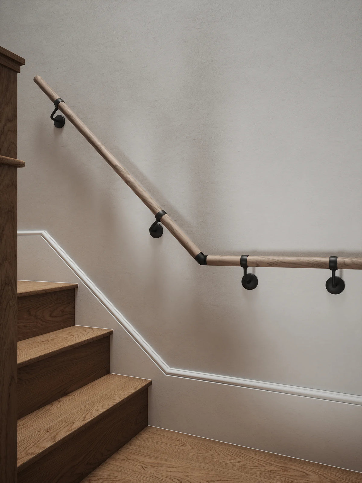 Oversley Walnut Quarter Landing Handrail with Kineton Matt Black brackets