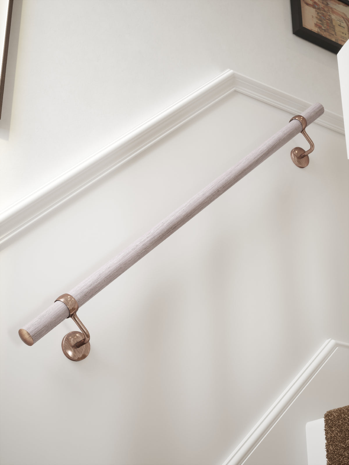 Pattingham Grey Wood Straight Flight Handrail 1.2m with Sambourne Antique Copper brackets