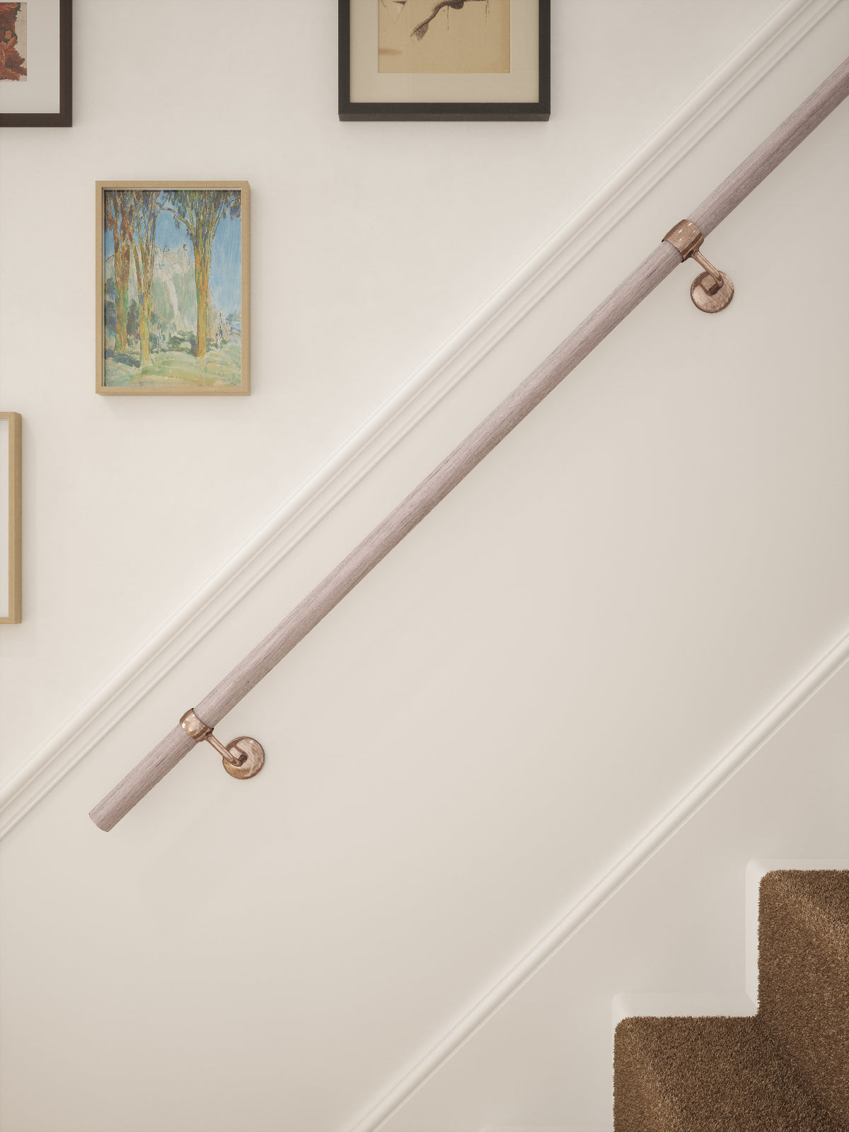 Pattingham Grey Wood Straight Flight Handrail 2.4m with Sambourne Antique Copper brackets
