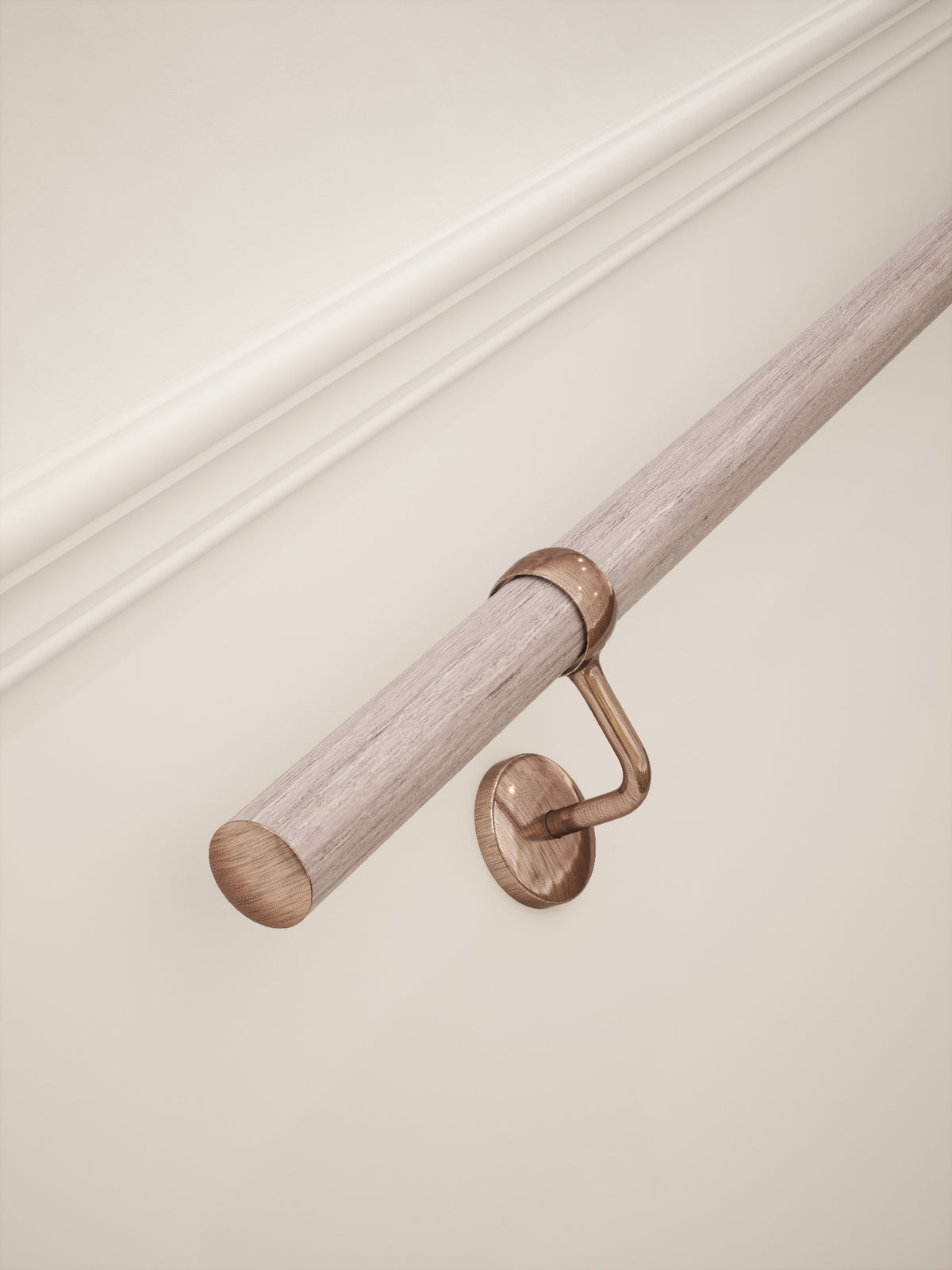 Pattingham Grey Wood Straight Flight Handrail 2.4m with Sambourne Antique Copper brackets