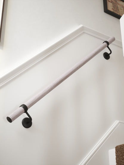 Pattingham Grey Wood Straight Flight Handrail 1.2m with Kineton Matt Black brackets