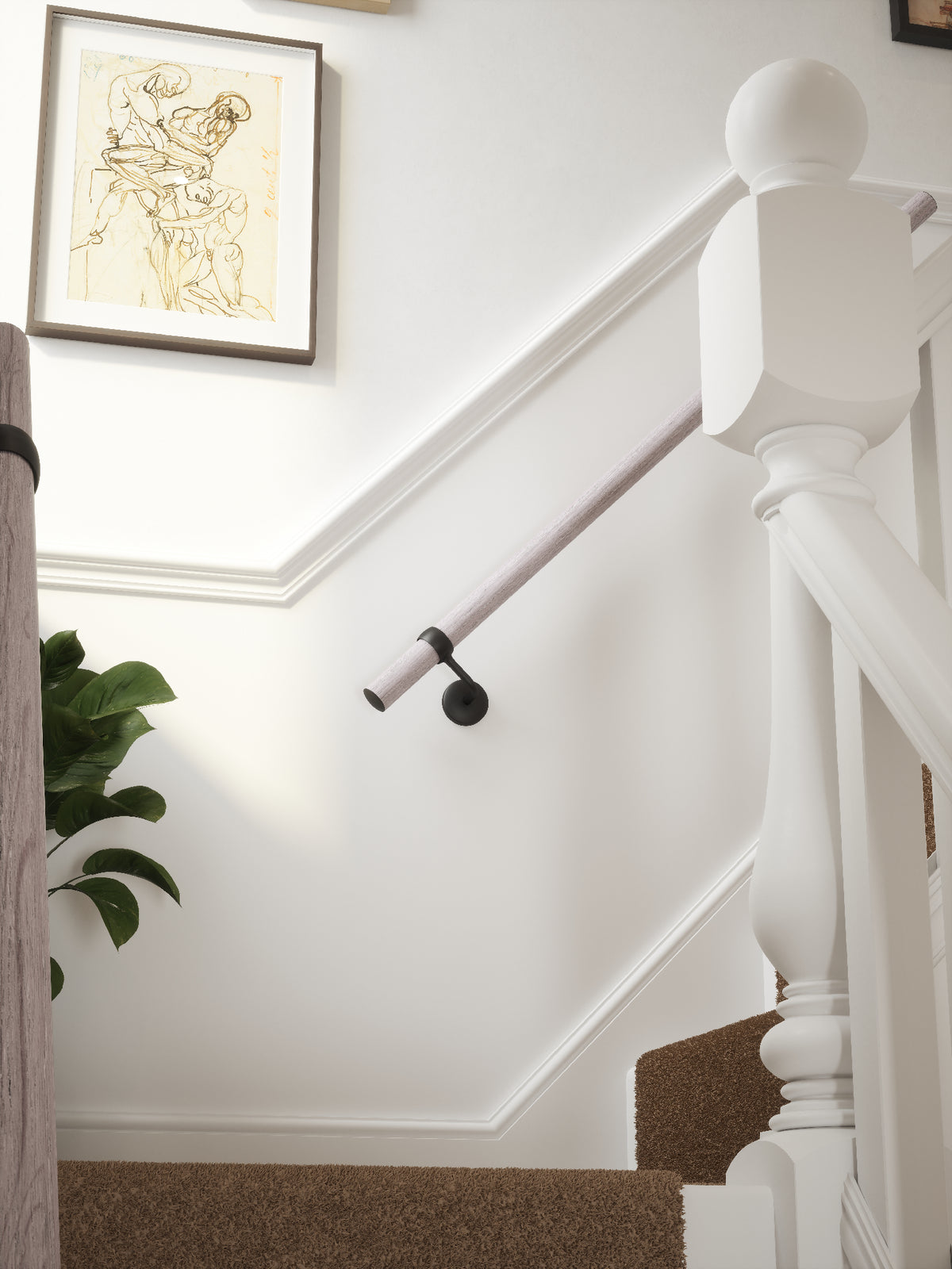 Pattingham Grey Wood Straight Flight Handrail 1.2m with Kineton Matt Black brackets