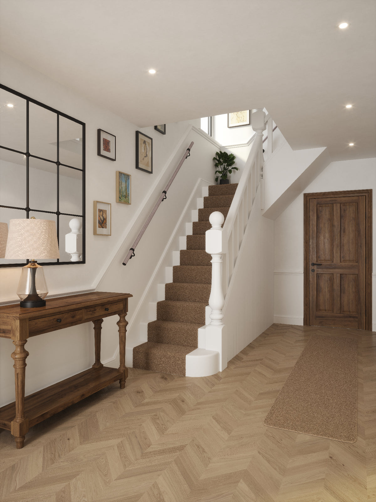 Pattingham Grey Wood Straight Flight Handrail 2.4m with Kineton Matt Black brackets