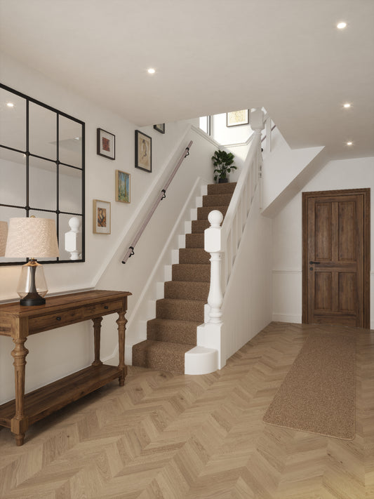 Pattingham Grey Wood Straight Flight Handrail 2.4m with Kineton Matt Black brackets