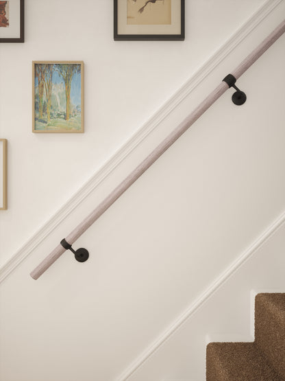 Pattingham Grey Wood Straight Flight Handrail 2.4m with Kineton Matt Black brackets