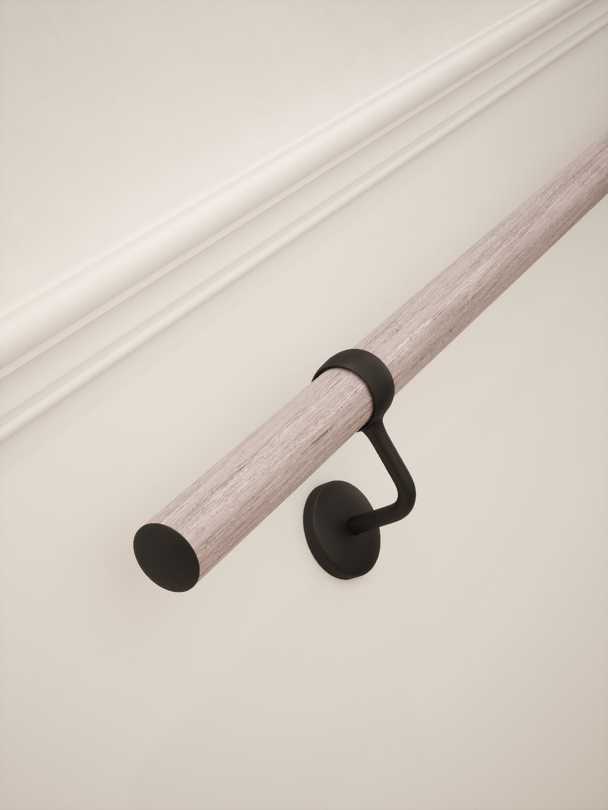 Pattingham Grey Wood Straight Flight Handrail 2.4m with Kineton Matt Black brackets