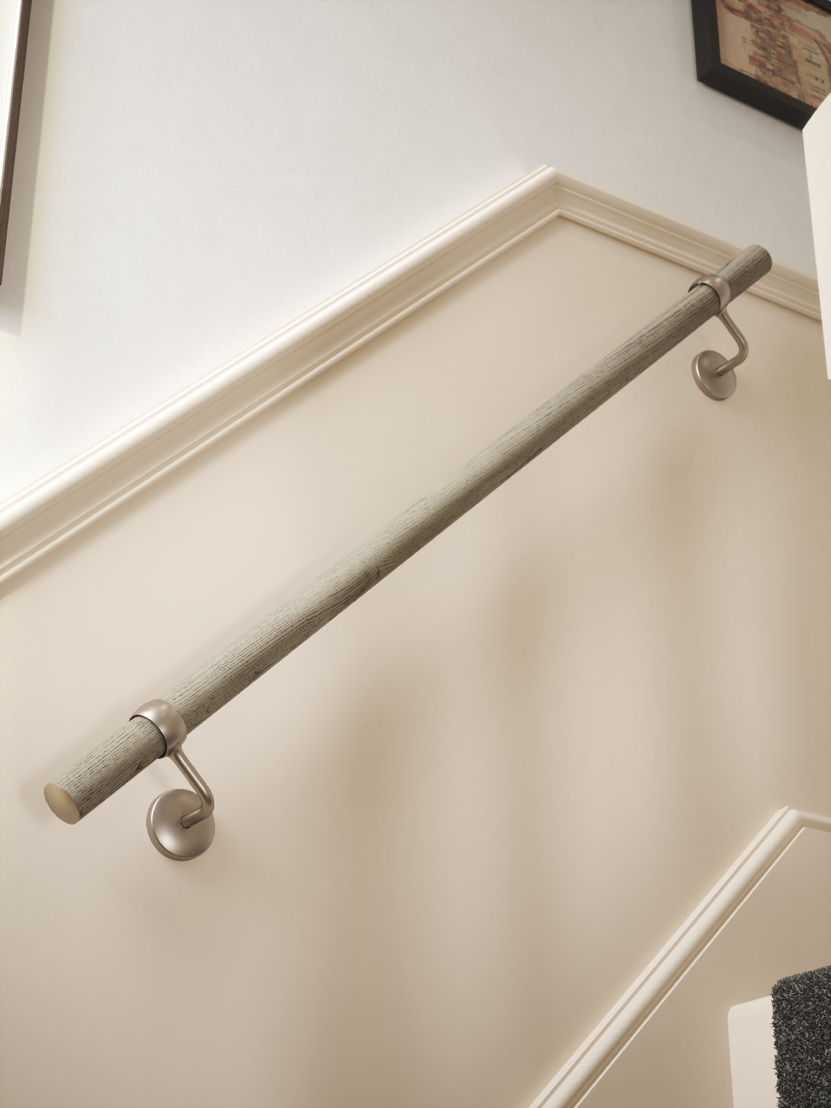Wappenbury Grey Straight Flight Handrail 1.2m with Harbury Brushed Silver brackets