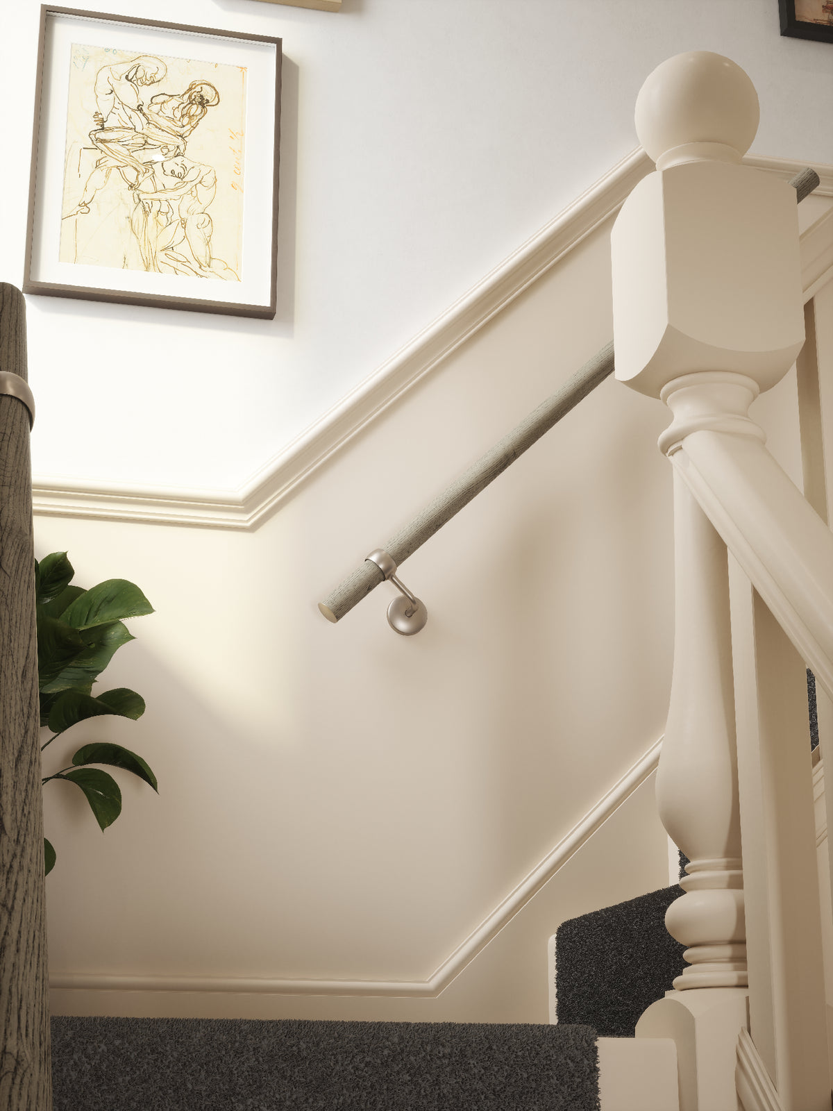 Wappenbury Grey Straight Flight Handrail 1.2m with Harbury Brushed Silver brackets
