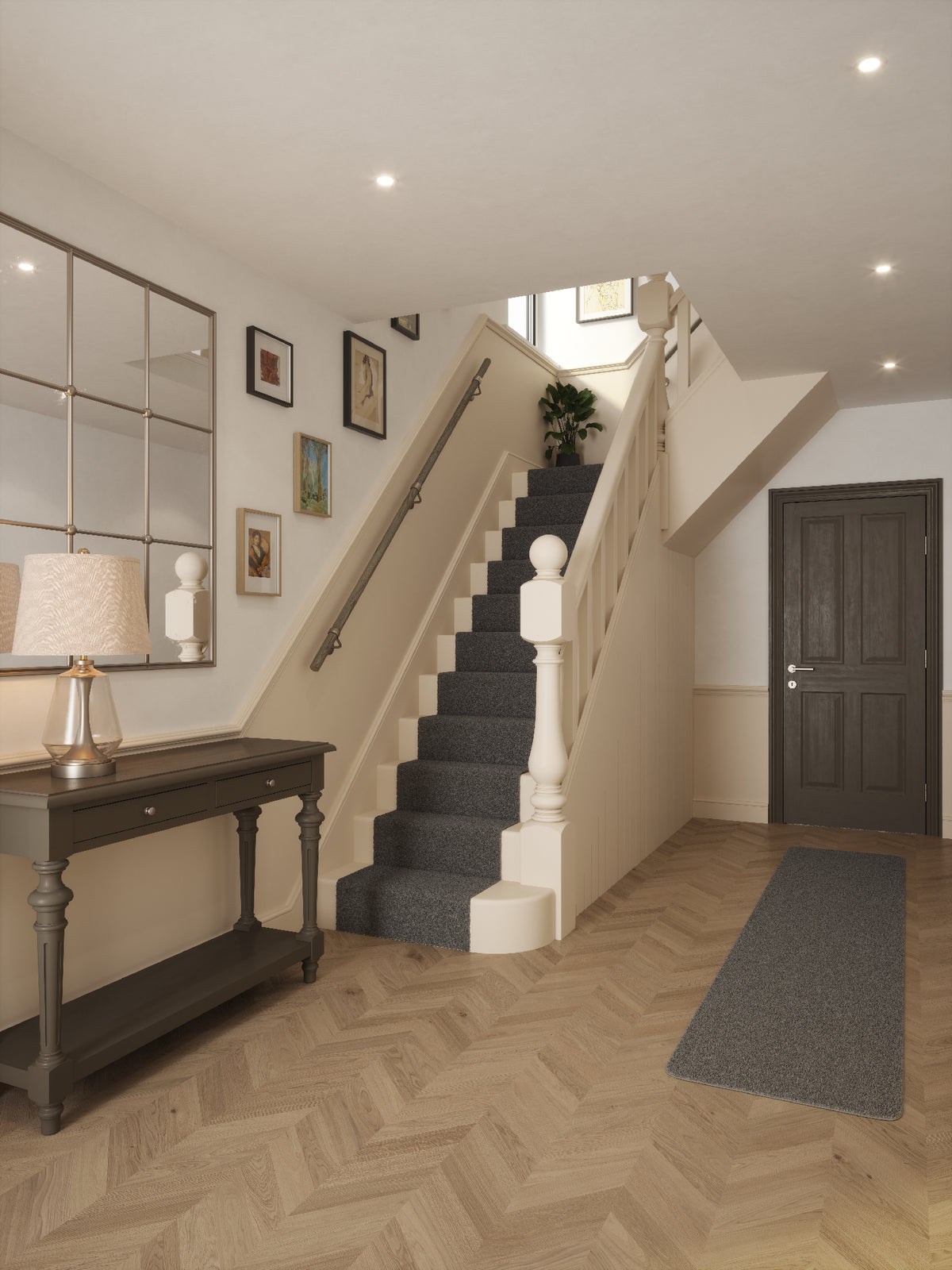 Wappenbury Grey Straight Flight Handrail 2.4m with Harbury Brushed Silver brackets