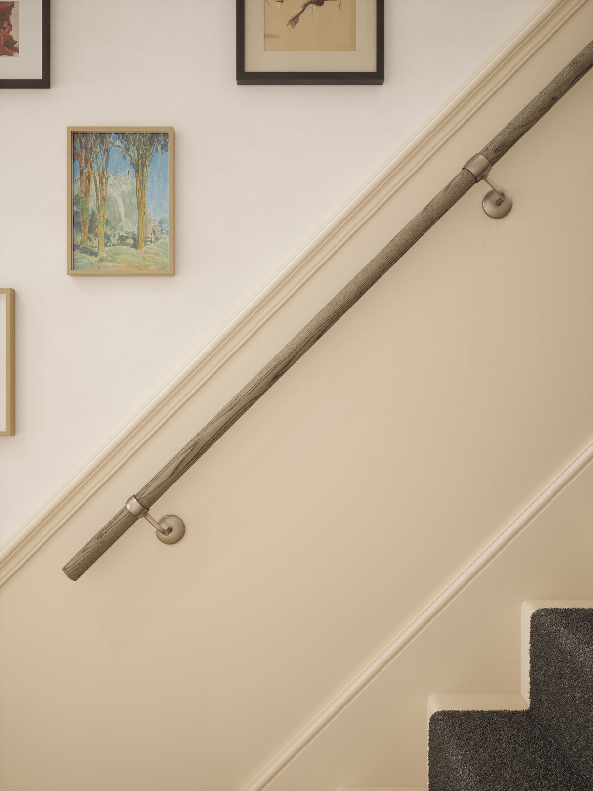 Wappenbury Grey Straight Flight Handrail 2.4m with Harbury Brushed Silver brackets