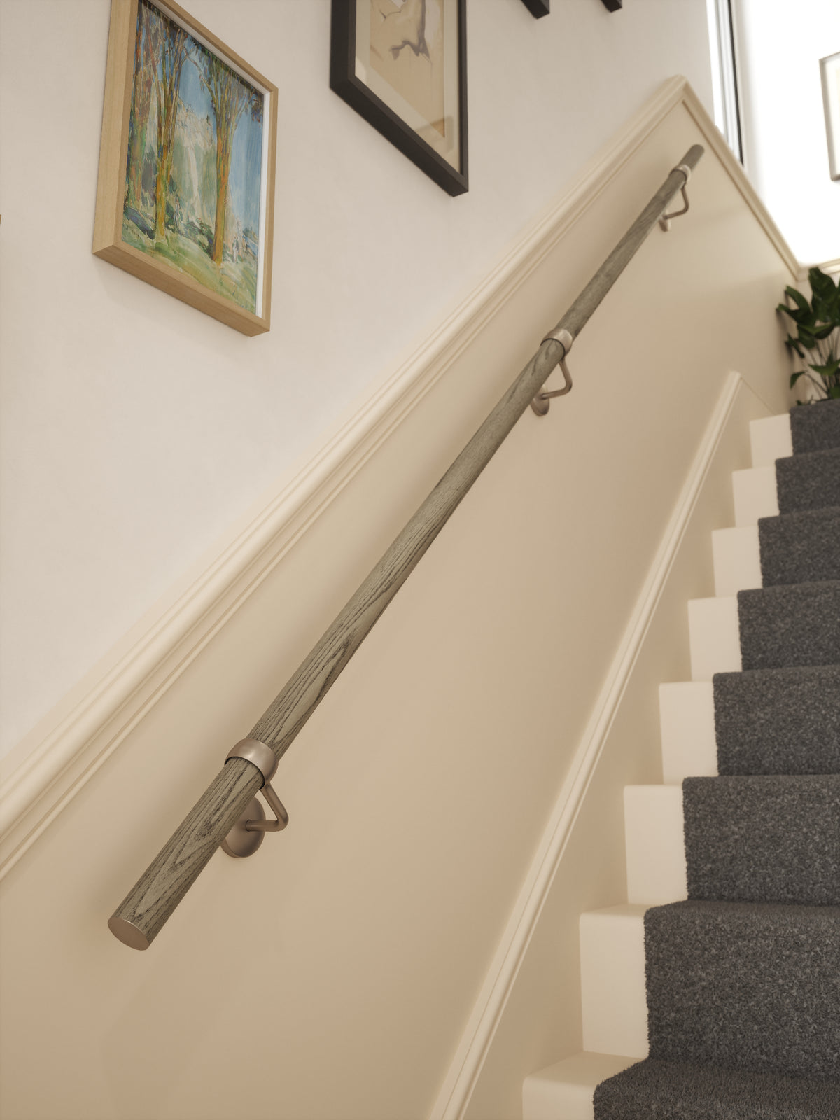 Wappenbury Grey Straight Flight Handrail 2.4m with Harbury Brushed Silver brackets