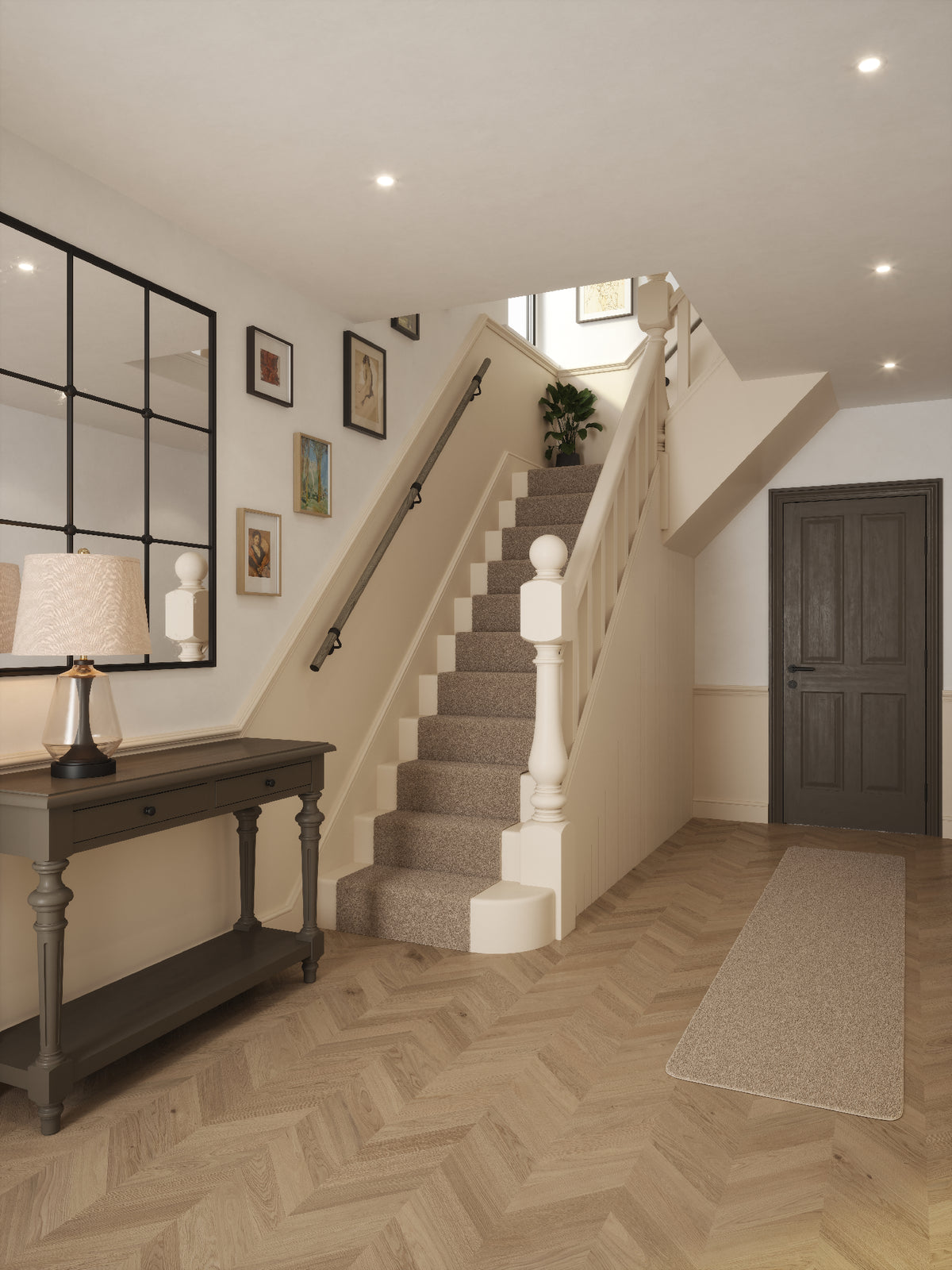 Wappenbury Grey Straight Flight Handrail 2.4m with Kineton Matt Black brackets