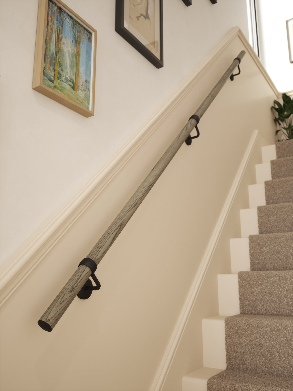 Wappenbury Grey Straight Flight Handrail 2.4m with Kineton Matt Black brackets