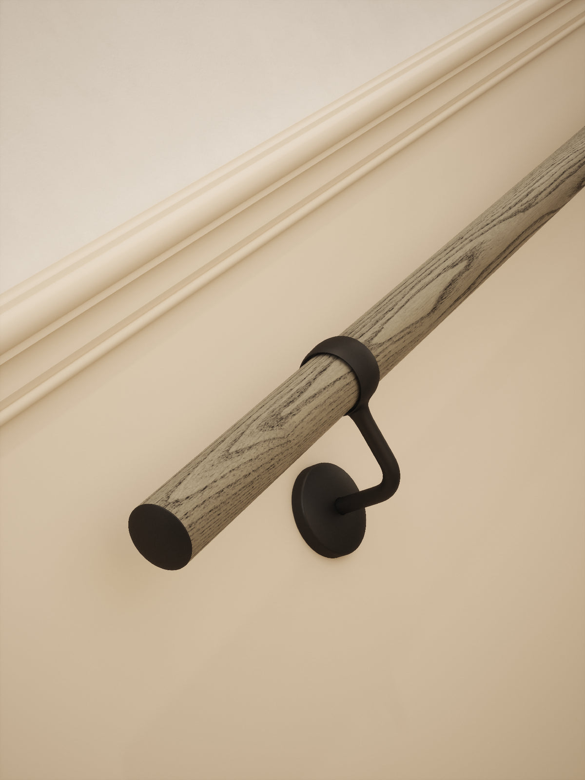 Wappenbury Grey Straight Flight Handrail 2.4m with Kineton Matt Black brackets