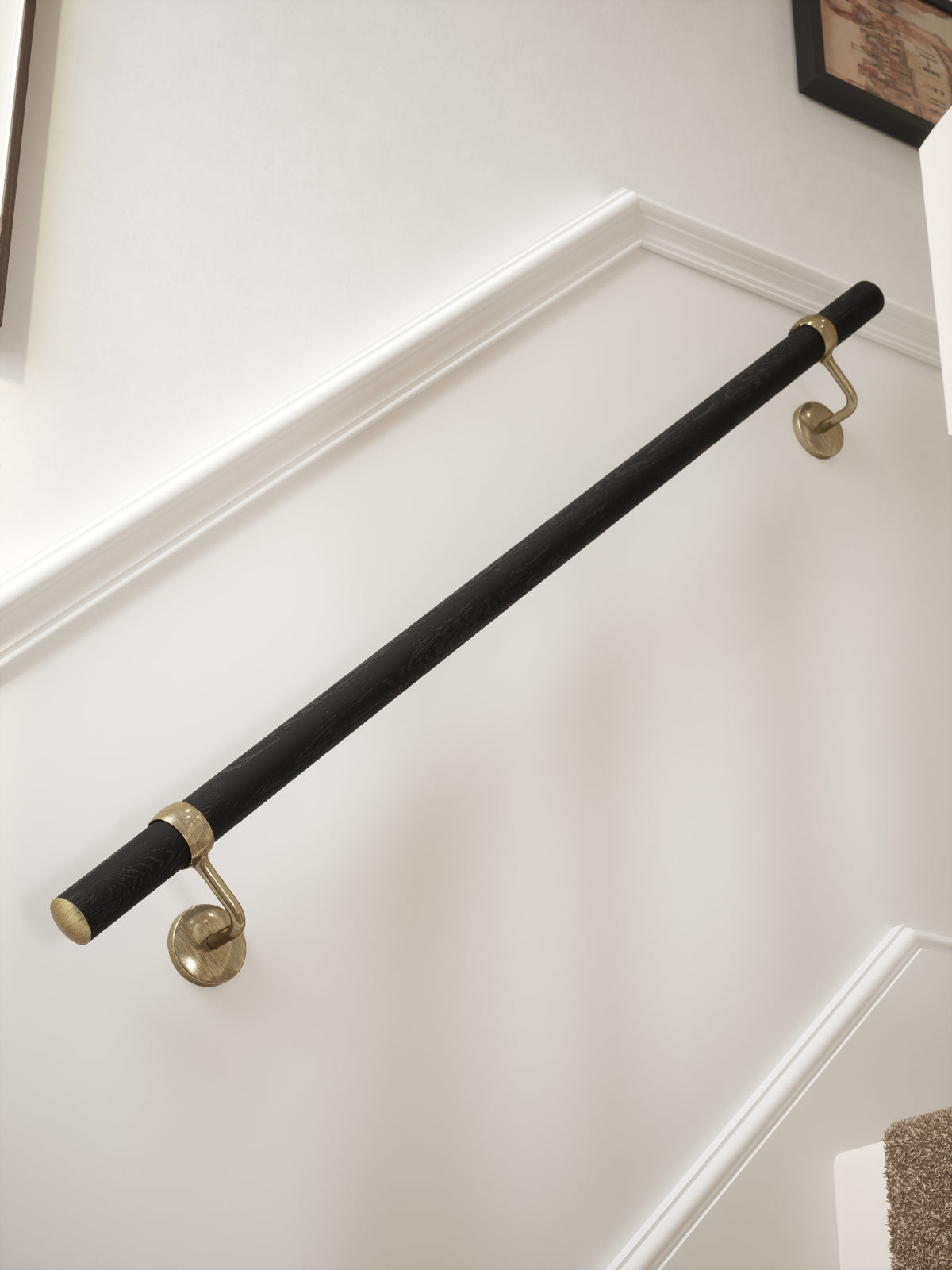 Blakedown Midnight Wood Straight Flight Handrail 1.2m with Loxley Antique Brass brackets