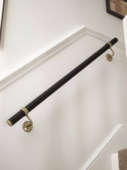 Blakedown Midnight Wood Straight Flight Handrail 1.2m with Loxley Antique Brass brackets