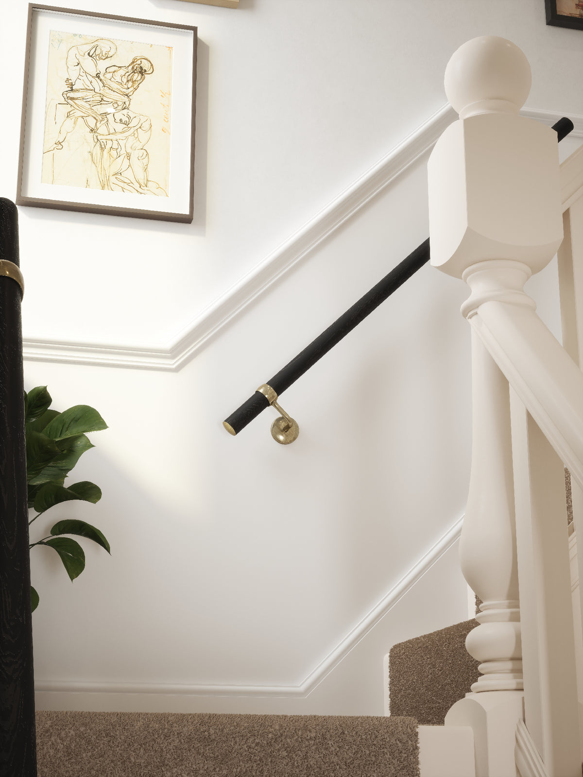 Blakedown Midnight Wood Straight Flight Handrail 1.2m with Loxley Antique Brass brackets