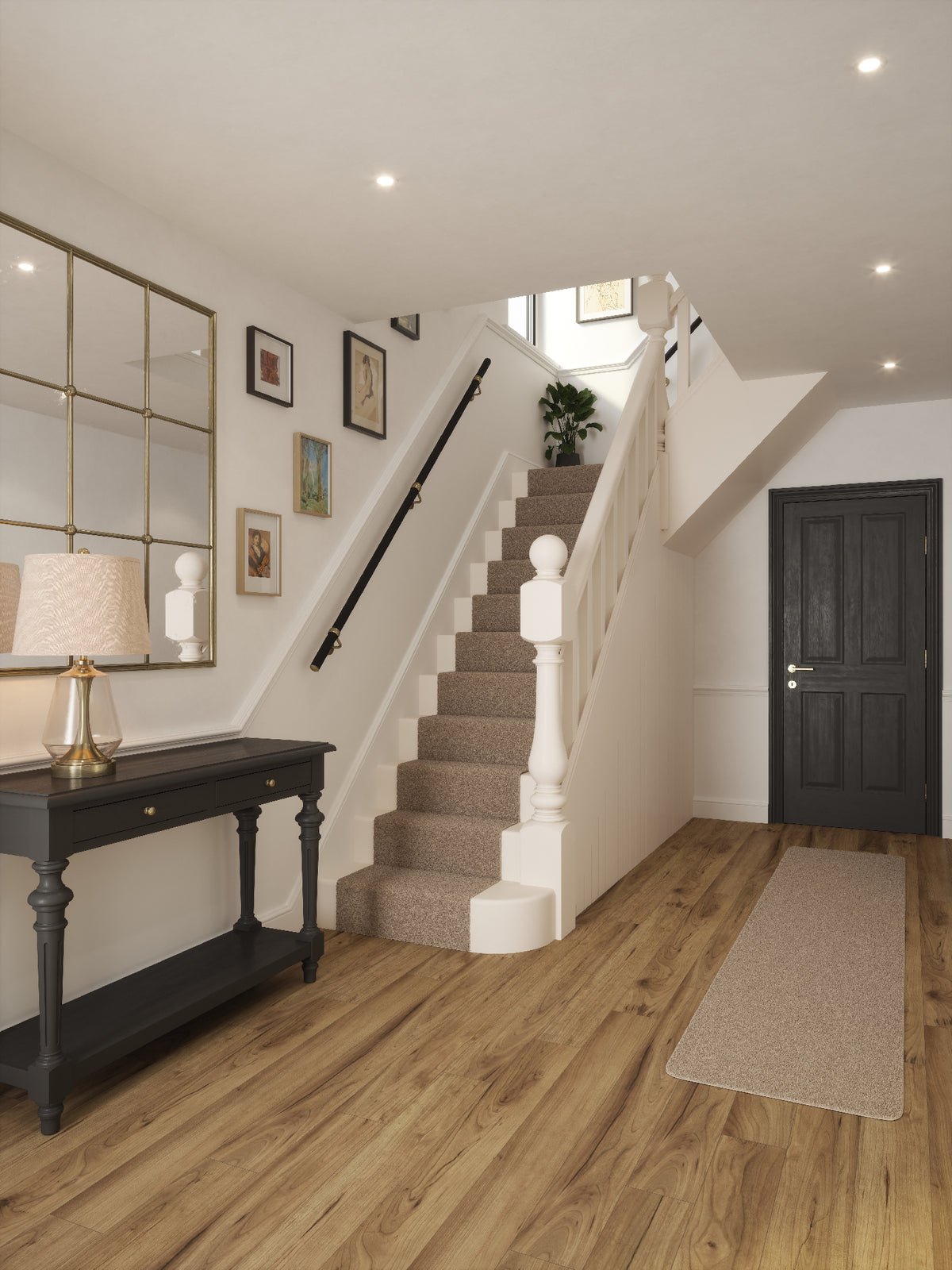 Blakedown Midnight Wood Straight Flight Handrail 2.4m with Loxley Antique Brass brackets