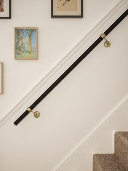 Blakedown Midnight Wood Straight Flight Handrail 2.4m with Loxley Antique Brass brackets