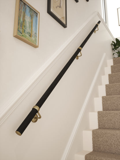 Blakedown Midnight Wood Straight Flight Handrail 2.4m with Loxley Antique Brass brackets